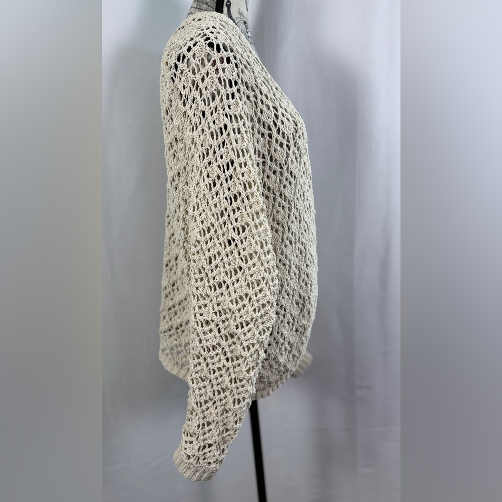 Artelier Nicole Miller Crochet Cream Open Knit Cardigan Size M Boho Chic - Picture 3 of 9